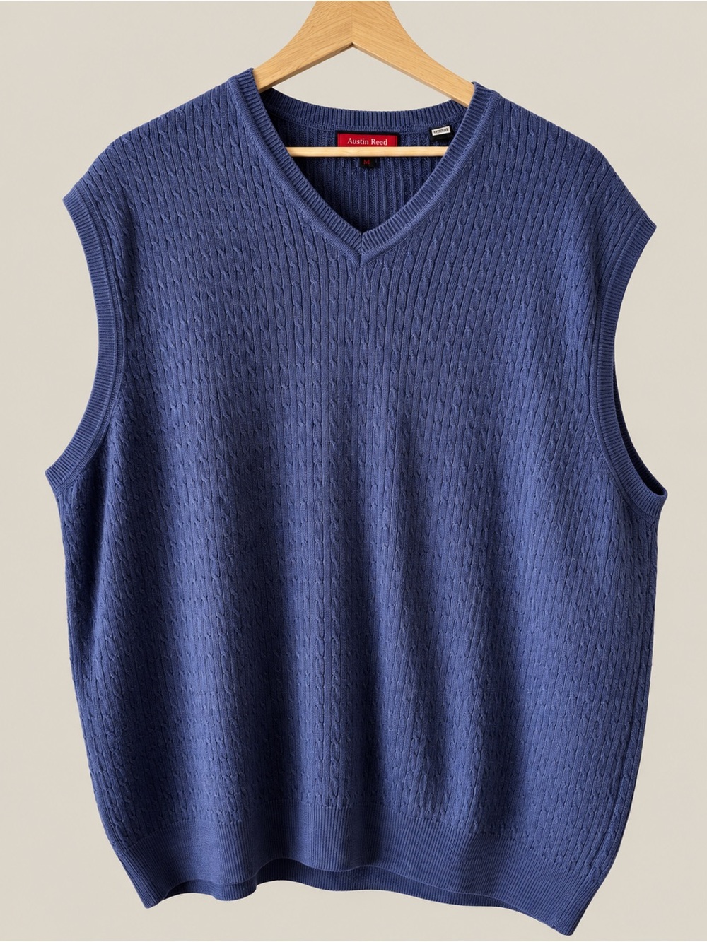 Austin Reed Blue Cable Knit Sweater Vest XXL Cotton V Neck